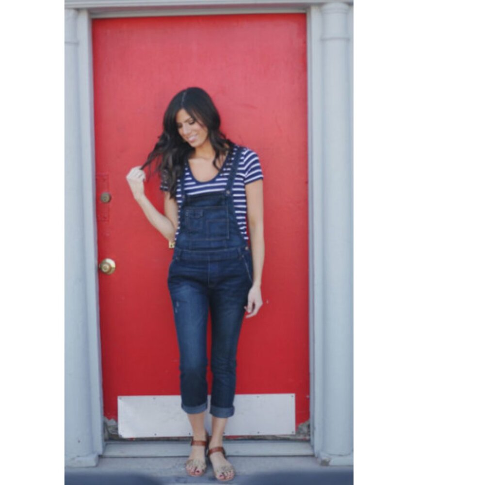 Free People - Backless Denim Dungaree Overalls | Size 27 | Dark Brady Wash Blue